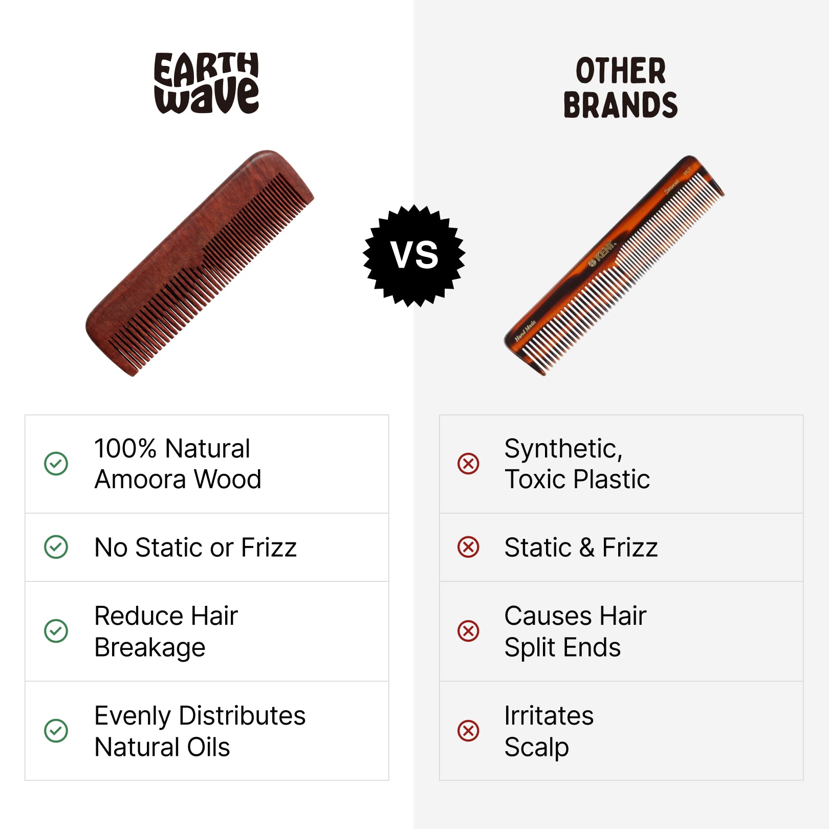 Amoora Wooden Hair Comb