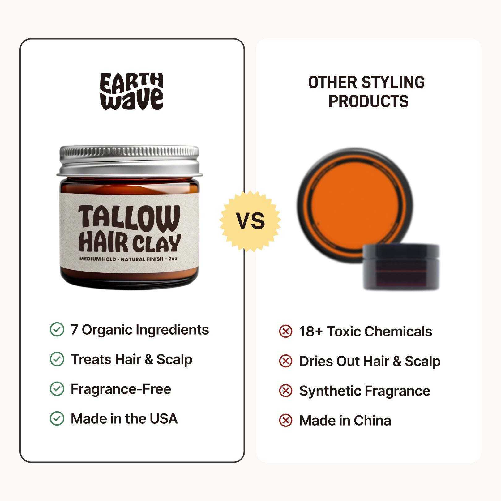 Tallow hair clay compared with other styling products